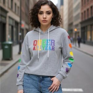Queer All Year Girls Crop Hoodie- Size Medium